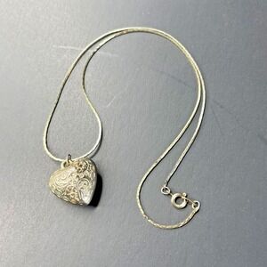 Heart Pendant Necklace 18" Cobra Chain‎ Ronte Beverly Hills Silver Tone Vtg